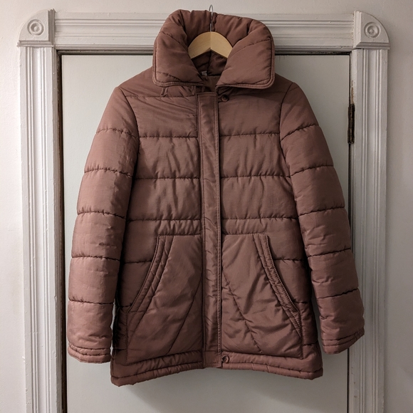 Super Warm Vintage Barbie Dusty Pink Mauve Sheen Ski Jacket Puffer Coat - Picture 1 of 6